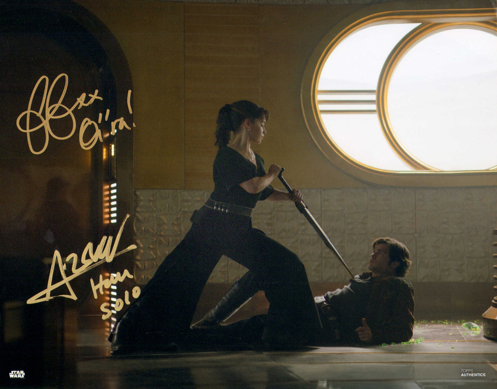 Alden Ehrenreich as Han Solo & Emilia Clarke as Qi'ra in Solo: A Star Wars Story (Official Pix) Signed 11x14 Photo with Character Names