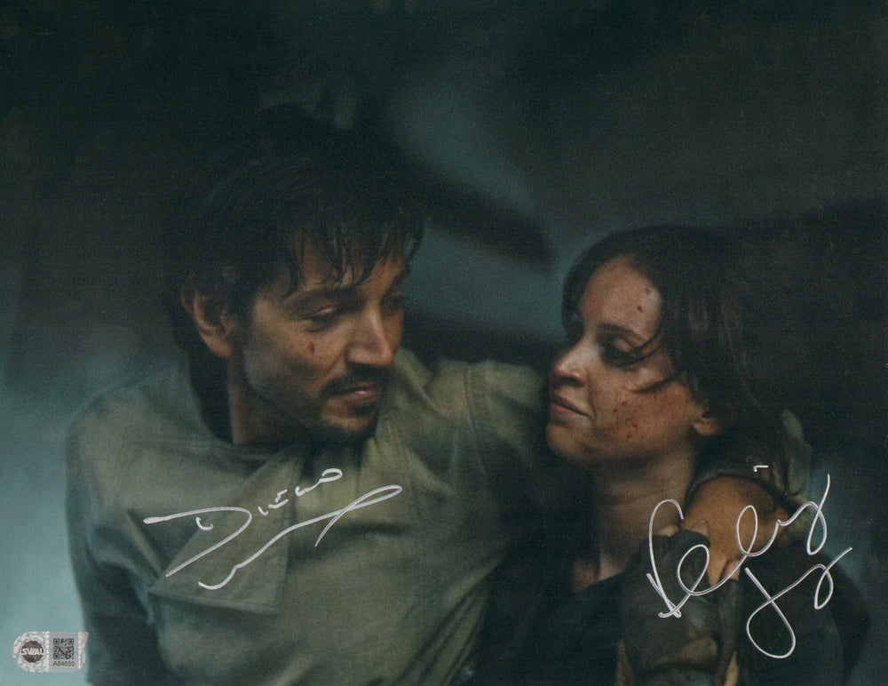 Diego Luna as Cassian Andor & Felicity Jones as Jyn Erso in Rogue One: A Star Wars Story (SWAU) Signed 11x14 Photo