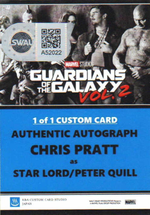 
                  
                    Chris Pratt as Star-Lord in Guardians of the Galaxy Vol. 2 (SWAU) Signed Custom Trading Card
                  
                