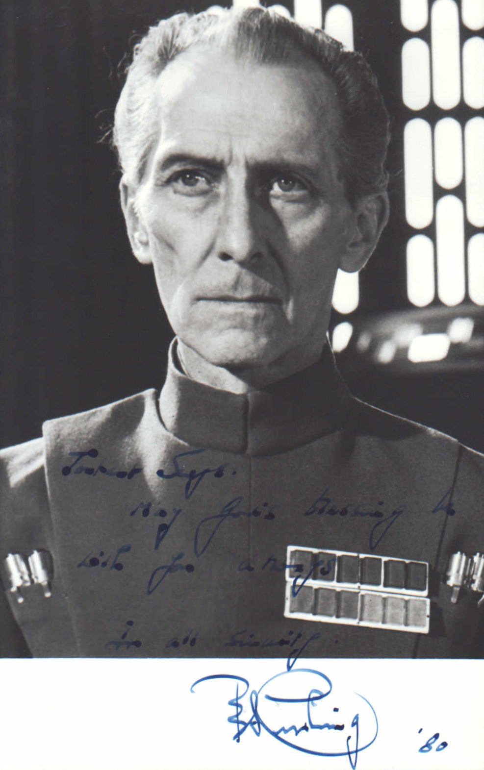 Peter Cushing as Grand Moff Tarkin in Star Wars: A New Hope Signed 5x8 Photo - Rare