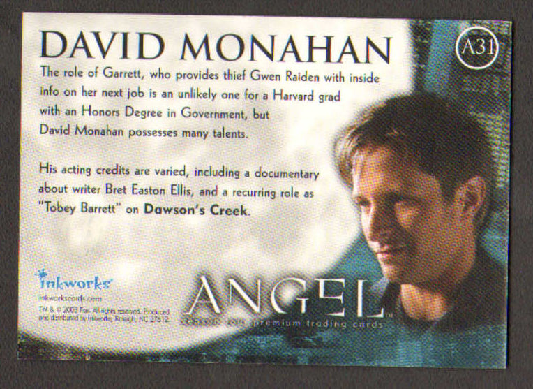 
                  
                    Angel Inkworks Trading Cards 35pc LOT Signed by David Boreanaz, Charisma Carpenter, Glenn Quinn, Alexis Denisof, J. August Richards, Amy Acker, Vincent Kartheiser, Andy Hallett, James Marsters, Mercedes McNab, Gina Torres, Julie Benz, Eliza Dushku, & More
                  
                