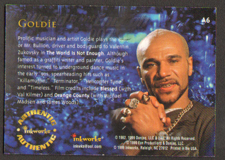 
                  
                    James Bond 007: The World Is Not Enough Inkworks Trading Cards 6pc LOT Signed by Judi Dench, Denise Richards, Samantha Bond, Goldie, Serena Scott Thomas, & Desmond Llewelyn
                  
                