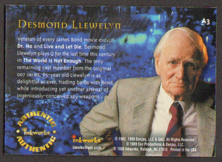 
                  
                    James Bond 007: The World Is Not Enough Inkworks Trading Cards 6pc LOT Signed by Judi Dench, Denise Richards, Samantha Bond, Goldie, Serena Scott Thomas, & Desmond Llewelyn
                  
                