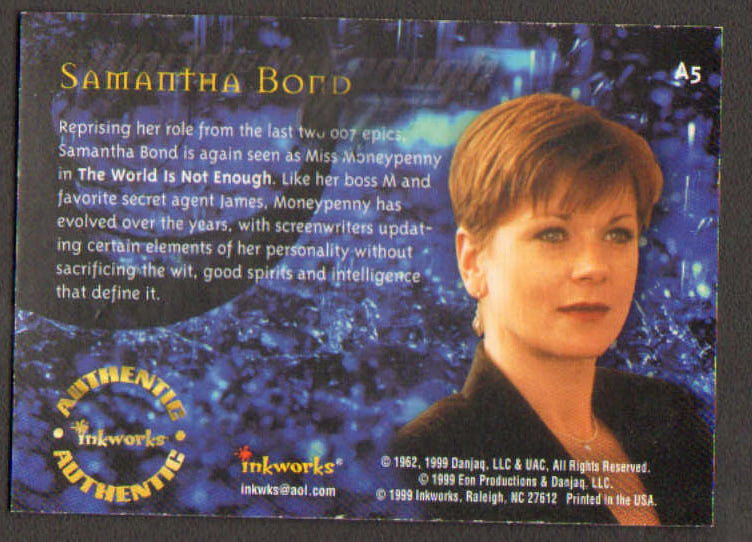 
                  
                    James Bond 007: The World Is Not Enough Inkworks Trading Cards 6pc LOT Signed by Judi Dench, Denise Richards, Samantha Bond, Goldie, Serena Scott Thomas, & Desmond Llewelyn
                  
                