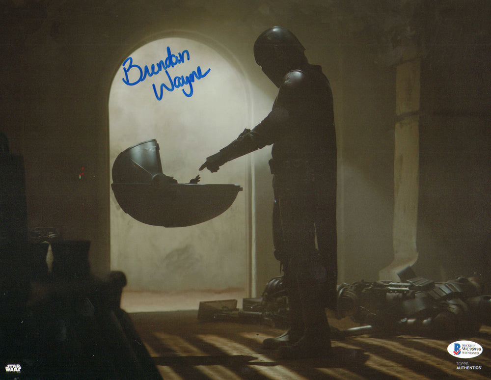 Brendan Wayne as the Mandalorian in Star Wars: The Mandalorian (Beckett Witnessed) Signed 11x14 Photo