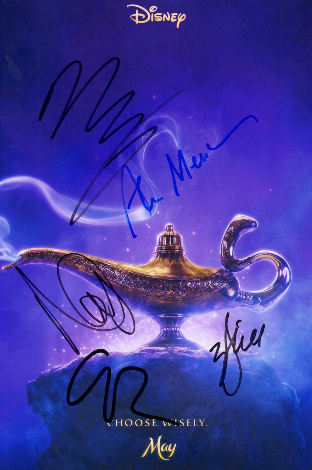 Aladdin 8x12 Photo Cast Signed by Will Smith, Alan Menken, Naomi Scott, Mena Massoud, & Director: Guy Ritchie