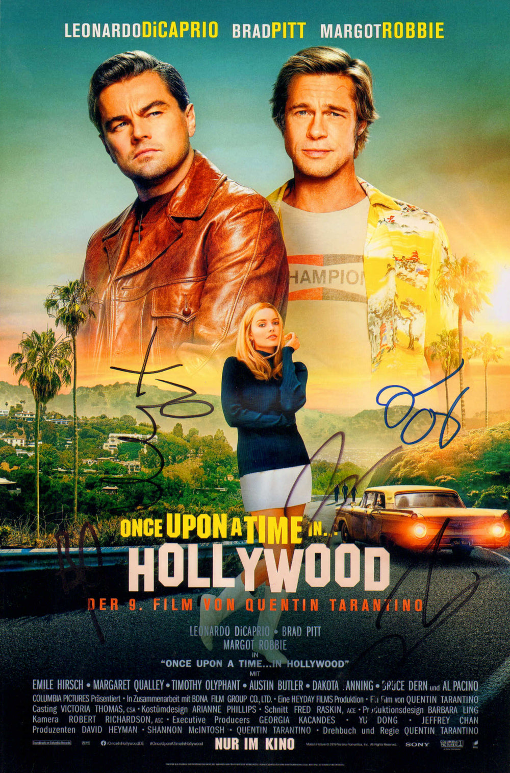 Quentin Tarantino's Once Upon a Time in Hollywood 8x12 Photo Cast Signed by Brad Pitt, Quentin Tarantino, Leonardo Di Caprio, Margot Robbie, & Margaret Qualley