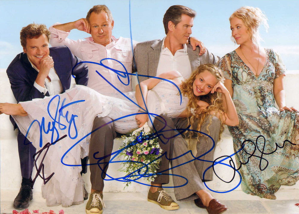 Mama Mia 8x11 Photo Cast Signed by Meryl Streep, Pierce Brosnan, Amanda Seyfried, Stellan Skarsgård, & Colin Firth