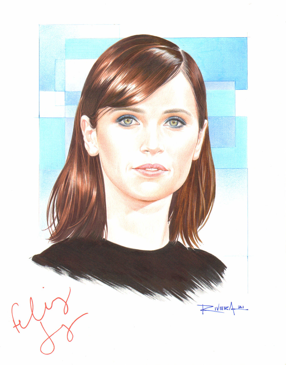 Felicity Jones from Rogue One: A Star Wars Story 11x14 Original Color Artwork (Beckett) Signed by the Actress: Felicity Jones & Artist: Cisco Rivera