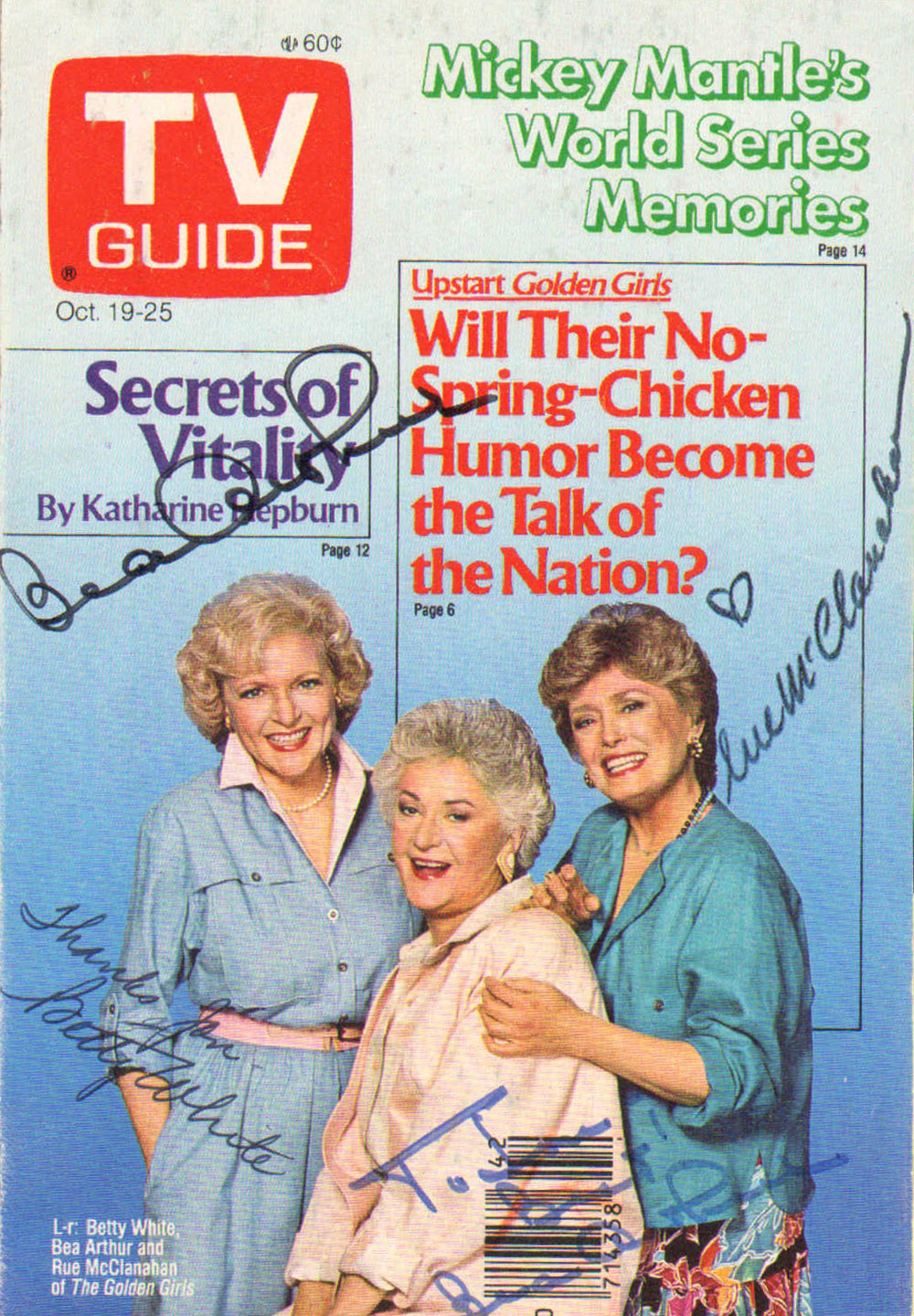 Golden Girls TV Guid Magazine Cover Signed by Bea Arthur, Betty White, & Rue McClanahan