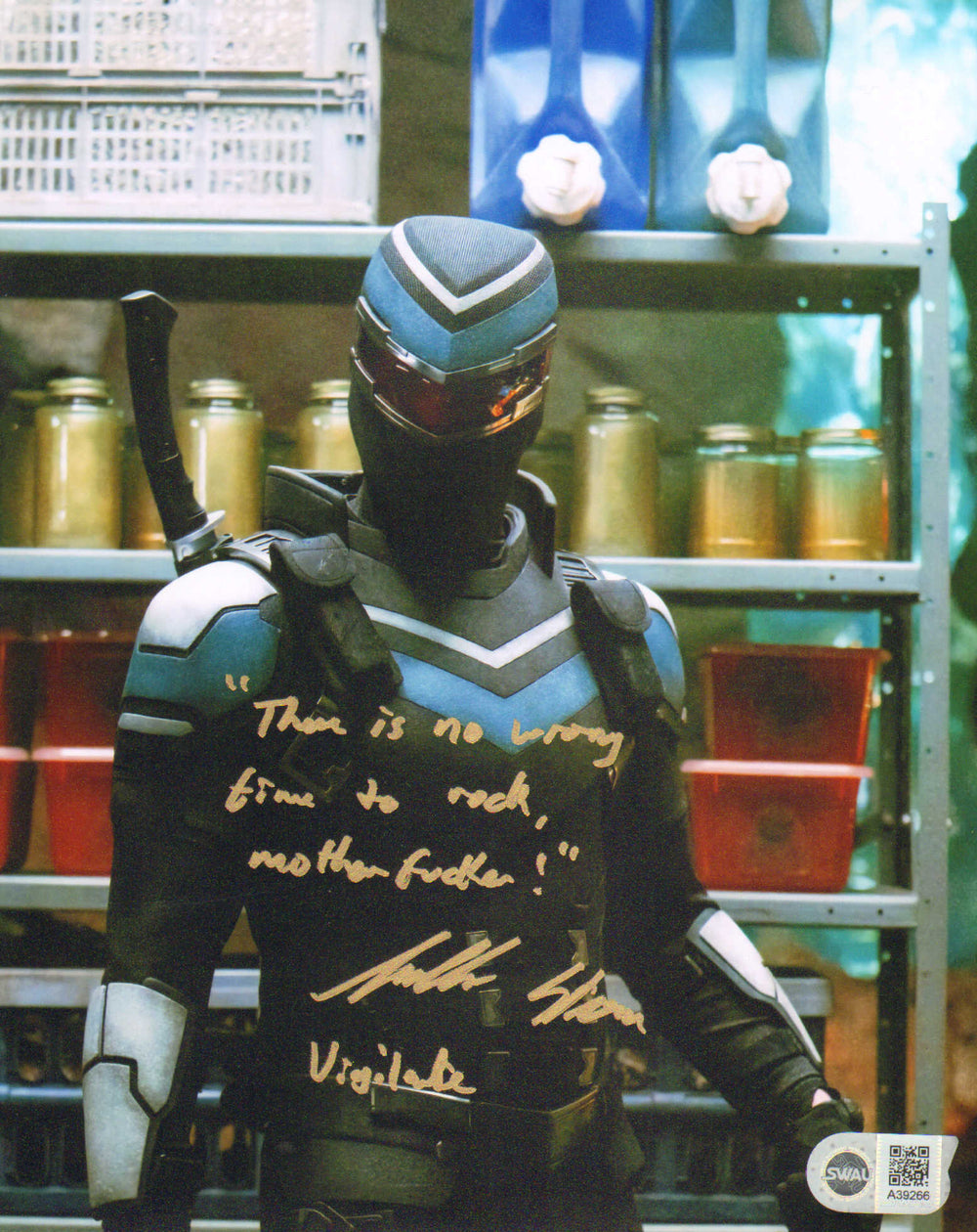 Freddie Stroma as Vigilante in Peacemaker (SWAU) Signed 8x10 Photo with Quote and Character Name