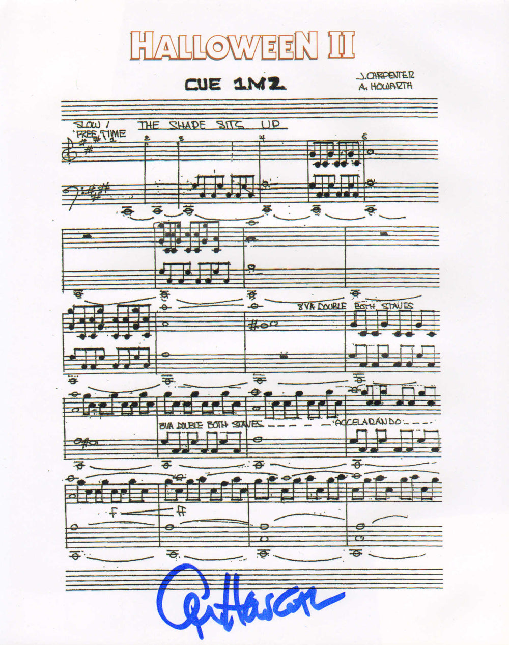 Halloween II Solo Sheet Music 8x10 Copy Signed by Composer Alan Howarth