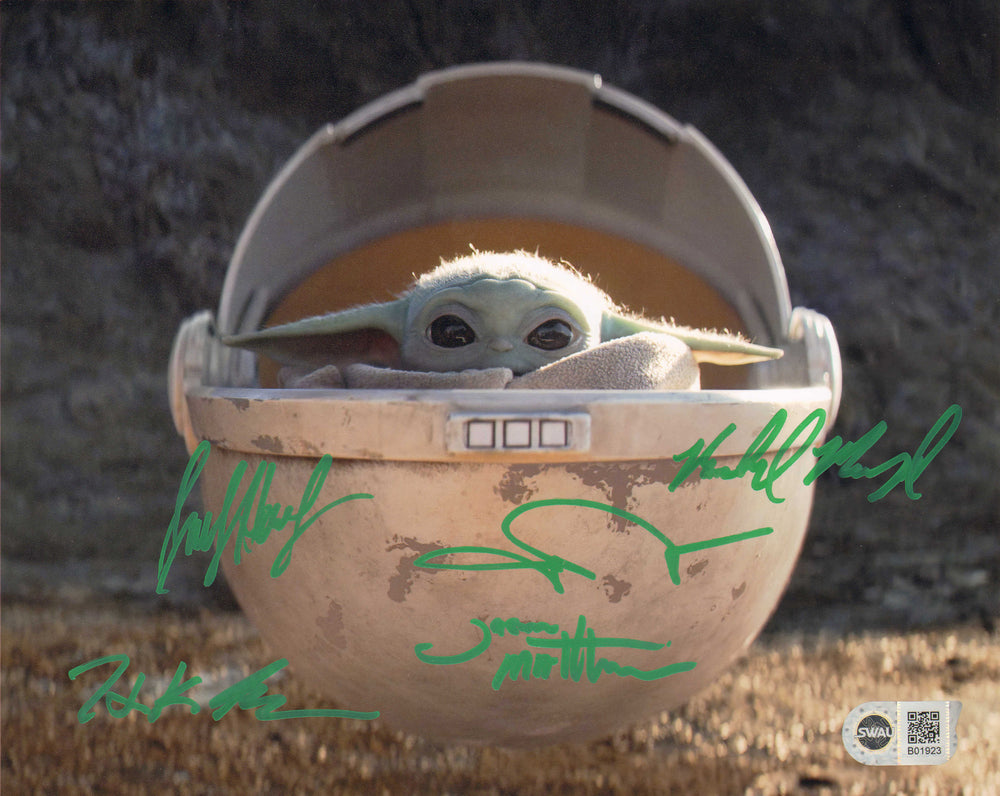 Star Wars: The Mandalorian (SWAU) Baby Yoda Grogu 8x10 Photo Signed by John Rosengrant, Trevor Hensley, Jason Matthews, Mike Manzel, & Hiroshi (Kan) Kieuchi