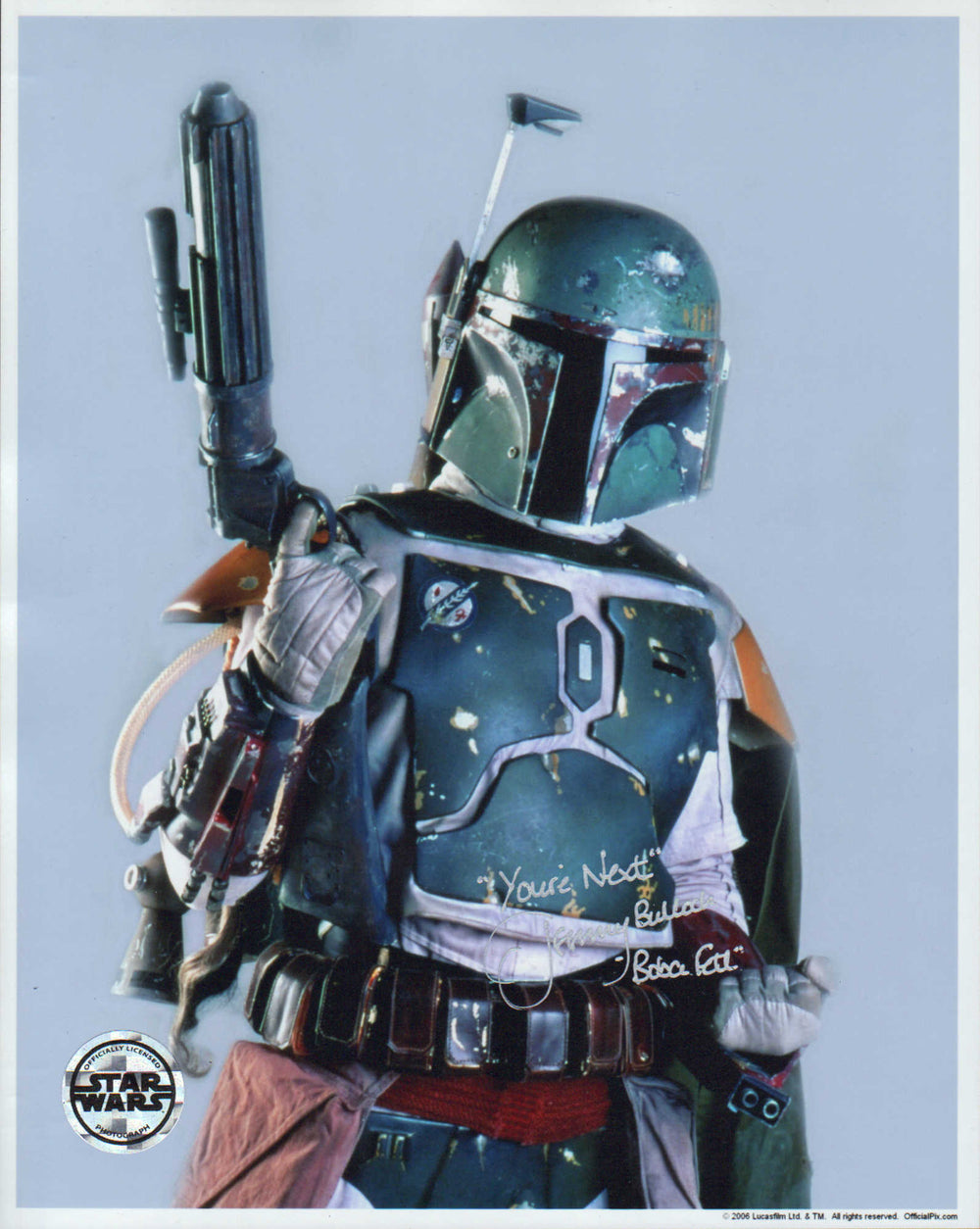 Jeremy Bulloch as Boba Fett in Star Wars: The Empire Strikes Back (Official Pix) Signed 8x10 Photo with Character Name & Quote