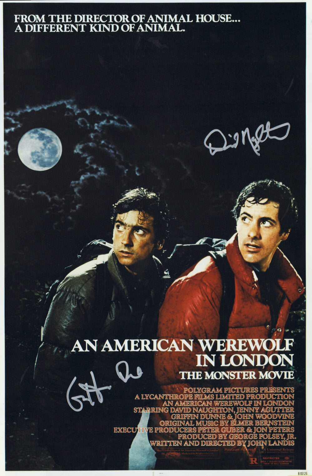 David Naughton as David Kessler & Griffin Dunne as Jack Goodman in An American Werewolf in London Signed 12x18 Mini Poster