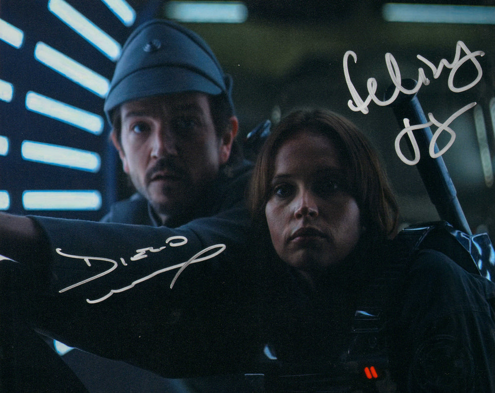 Diego Luna as Cassian Andor & Felicity Jones as Jyn Erso in Rogue One: A Star Wars Story (SWAU) Signed 8x10 Photo