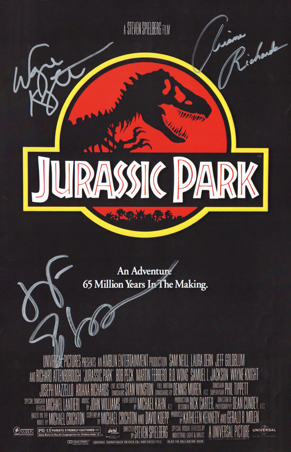 Jurassic Park 11x17 Mini Poster Cast Signed by Jeff Goldblum, Wayne Knight, and Ariana Richards
