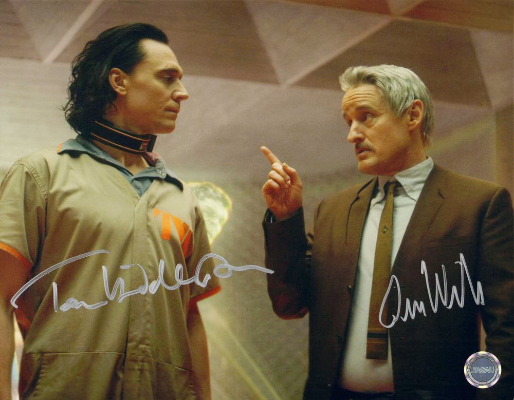 Tom Hiddleston as Loki & Owen Wilson as Mobius M. Mobius in Loki (SWAU) Signed 11x14 Photo