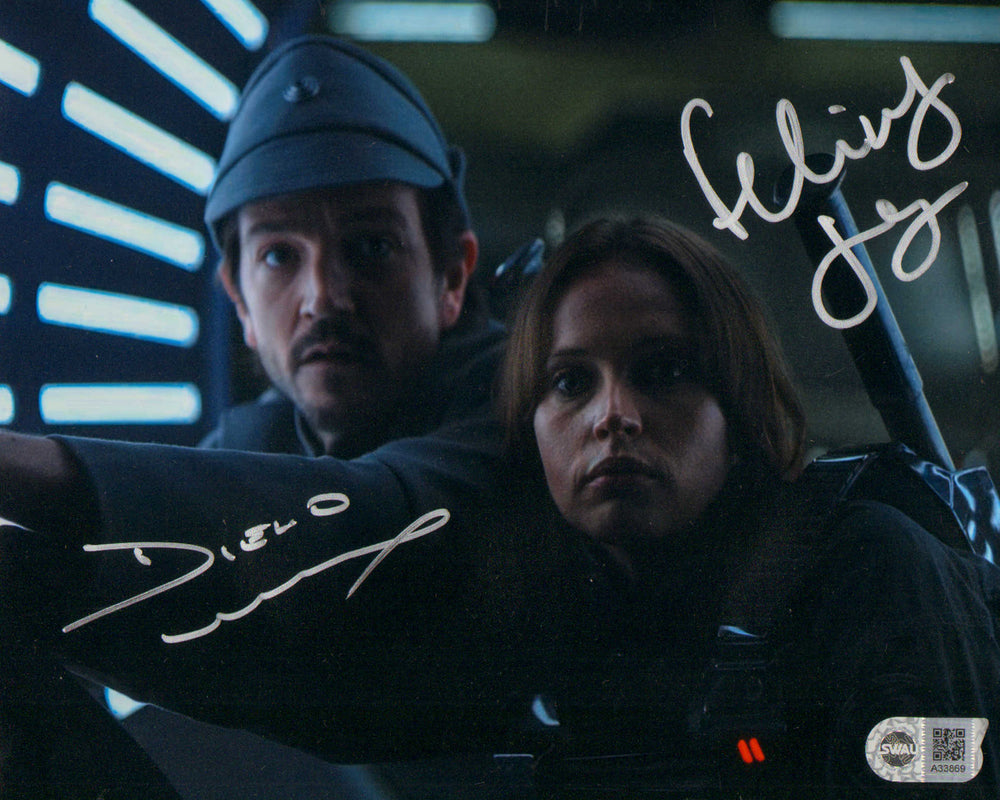 Diego Luna as Cassian Andor & Felicity Jones as Jyn Erso in Rogue One: A Star Wars Story (SWAU) Signed 8x10 Photo