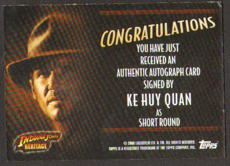 
                  
                    Indiana Jones Heritage Topps Trading Cards 8pc LOT Signed by Ke Huy Quan, Paul Freeman, Julian Glover, Wolf Kahler, Anthony Higgins, Ric Young, Philip Tan, & Roshan Seth
                  
                