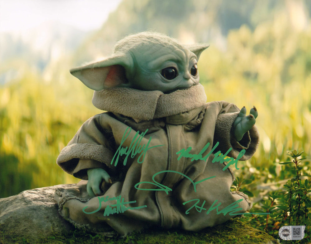 Star Wars: The Mandalorian Baby Yoda Grogu (SWAU) 11x14 Photo Signed by Visual Effects Artists: Hiroshi (Kan) Kieuchi, John Rosengrant, Trevor Hensley, Mike Manzel, & Jason Matthews