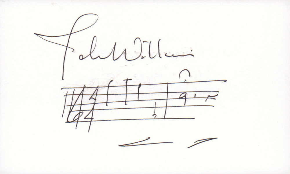 John Williams Composer Signed 5x3 Index Card with Rare AMQS Handwritten Musical Notes of the Close Encounters of the Third Kind Theme