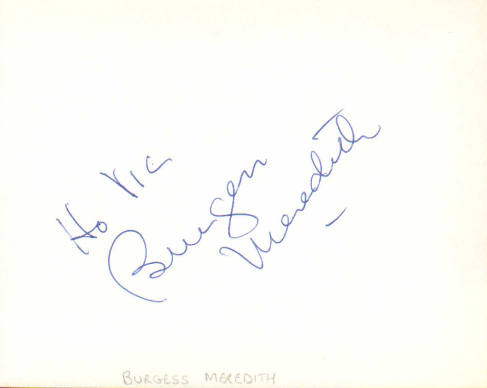 Burgess Meredith from The Twilight Zone, Batman 1966, & Rocky (SWAU) Signed 4.25x5.5 Index Card