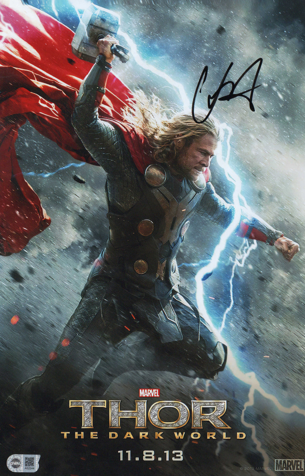 Chris Hemsworth as Thor in Thor: The Dark World (SWAU) Signed 11x17 Mini Poster