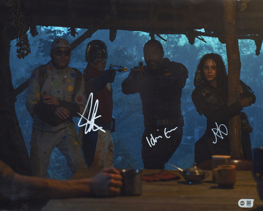 Daniela Melchior as Ratcatcher, Idris Elba as Bloodsport, and John Cena as Peacemaker in The Suicide Squad 2 (SWAU) Signed 16x20 Photo