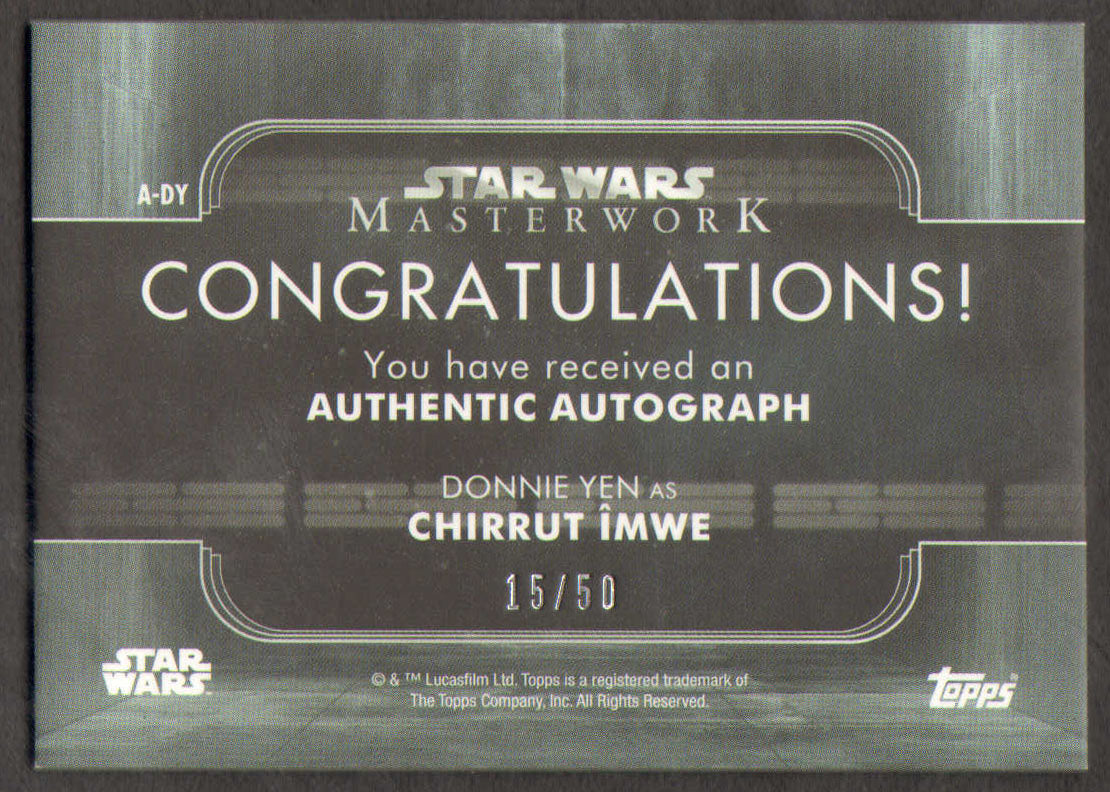 
                  
                    Donnie Yen as Chirrut Îmwe in Rogue One: A Star Wars Story Masterwork Topps Trading Card #15
                  
                