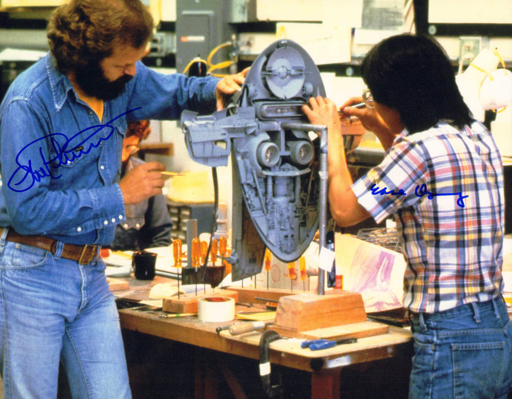 Lorne Peterson & Ease Owyueng Behind the Scenes of Star Wars Signed 11x14 Photo