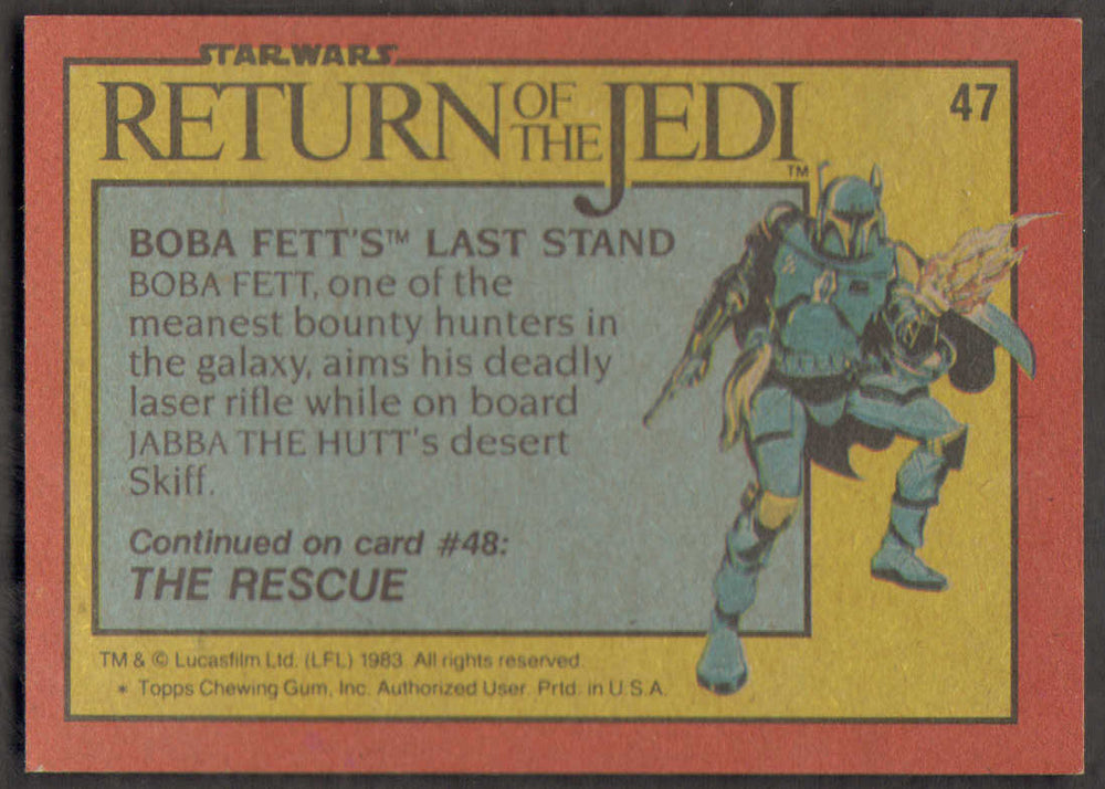
                  
                    Glenn Randall Jr. Boba Fett Stunt Actor in Star Wars: Return of the Jedi Signed Topps Trading Card #47
                  
                