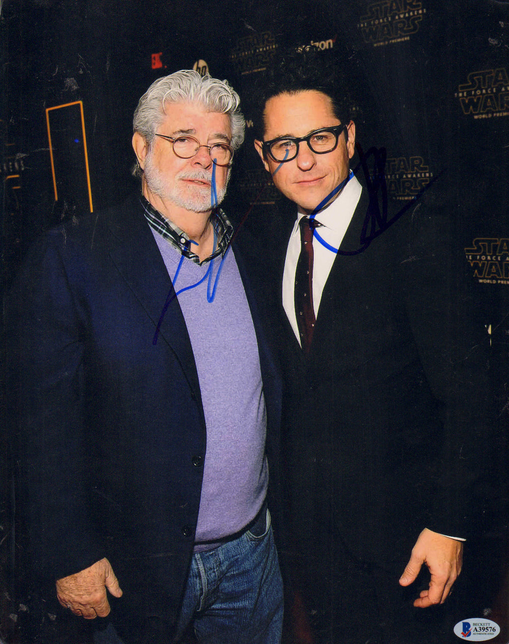 George Lucas Creator / Director of Star Wars with J.J. Abrams Director of Star Wars: The Force Awakens (Beckett) Signed 11x14 Photo