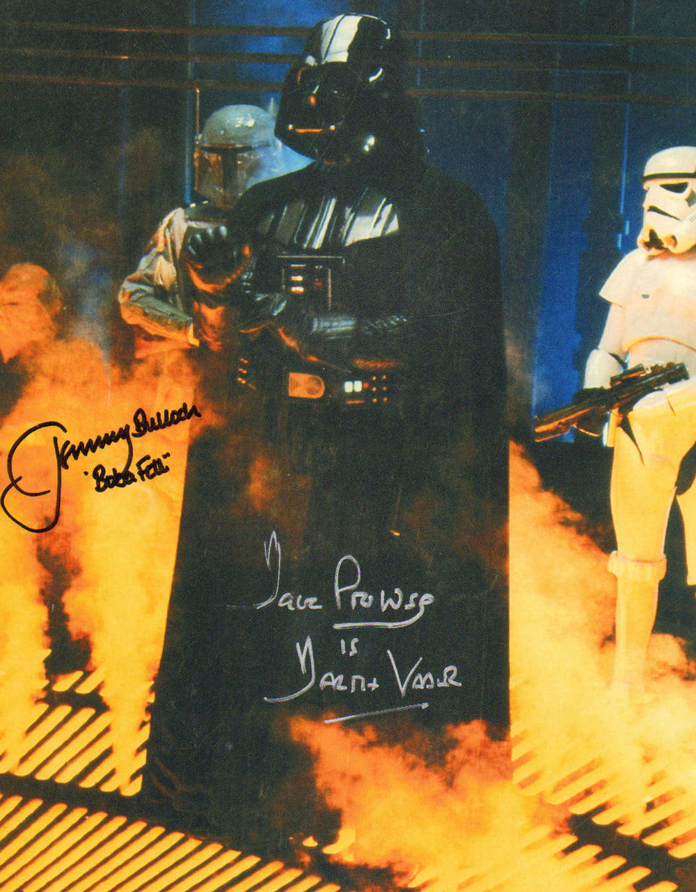 Jeremy Bulloch as Boba Fett and Dave Prowse as Darth Vader in Star Wars: The Empire Strikes Back (Autograph COA) Signed 8x10 Photo with Character Names