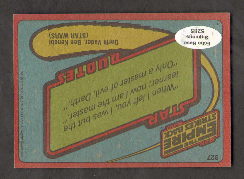 
                  
                    Jon Berg Visual Effects Artist Behind the Scenes of Star Wars: The Empire Strikes Back Rebel Snowspeeders (Echo Base) Signed Topps Trading Card #327
                  
                