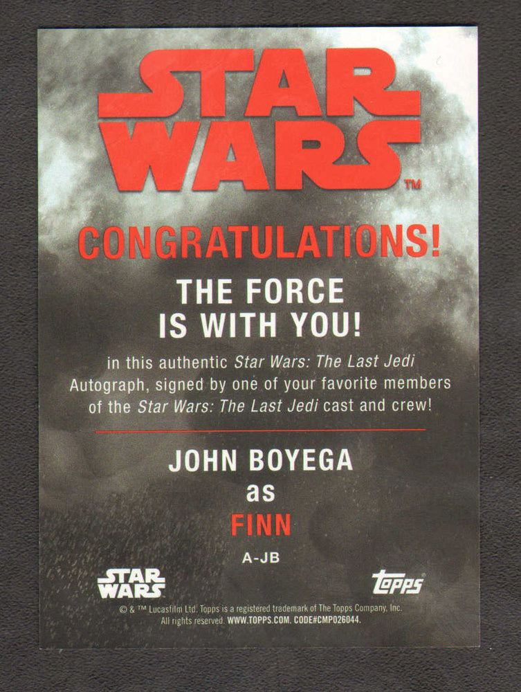 
                  
                    John Boyega as Finn in Star Wars: The Force Awakens Signed Topps Trading Card
                  
                
