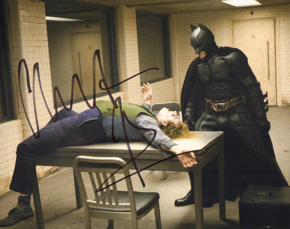 Christian Bale as Batman with The Joker in The Dark Knight Signed 11x14 Photo