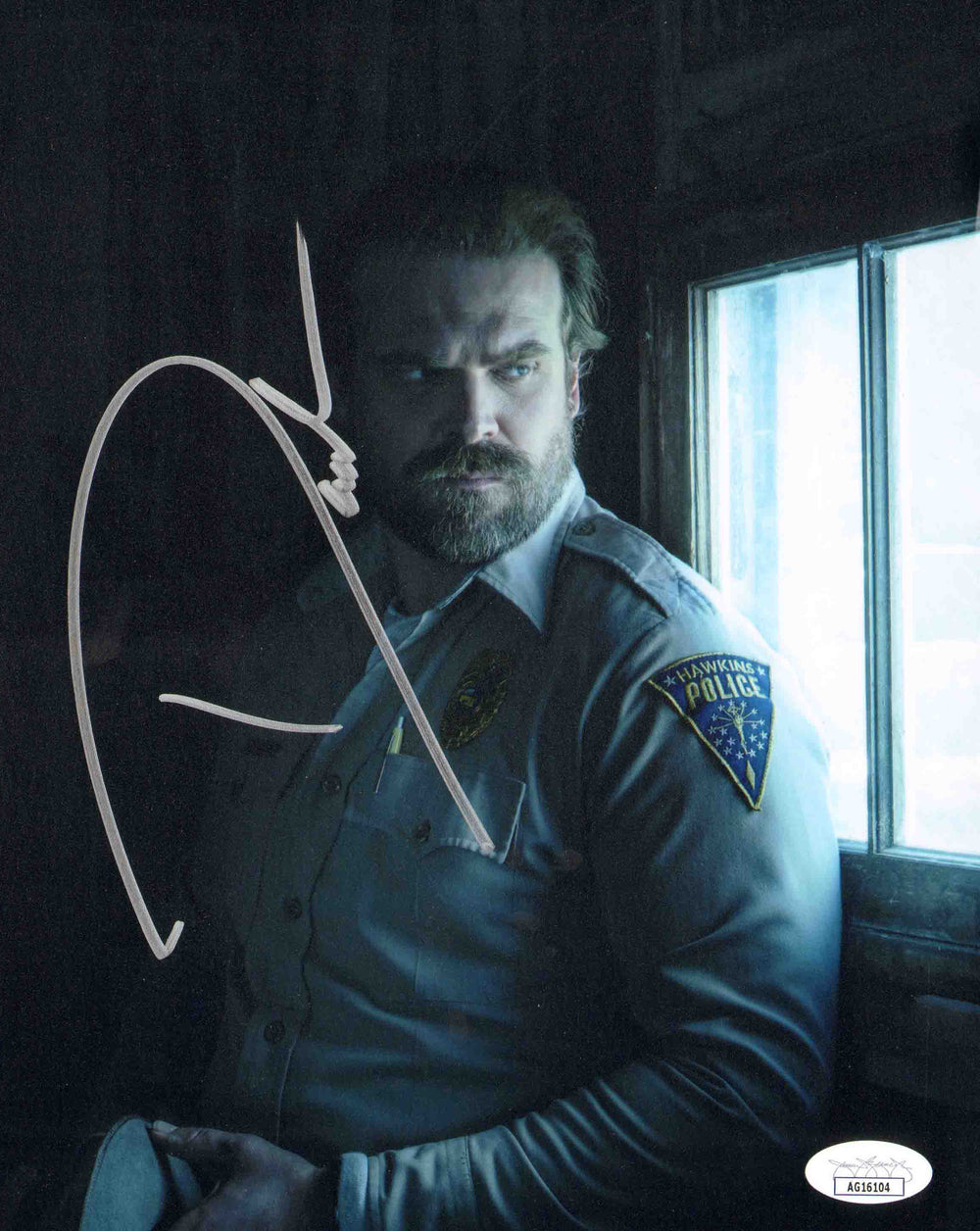 David Harbour as Jim Hopper in Stranger Things (JSA) Signed 8x10 Photo