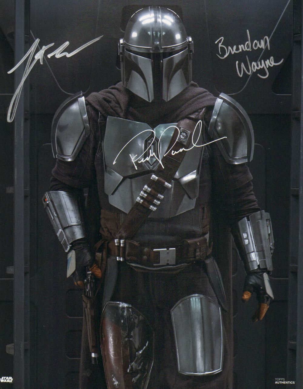 Pedro Pascal, Brendan Wayne, & Lateef Crowder as The Mandalorian in Star Wars: The Mandalorian (Beckett) Signed 11x14 Photo