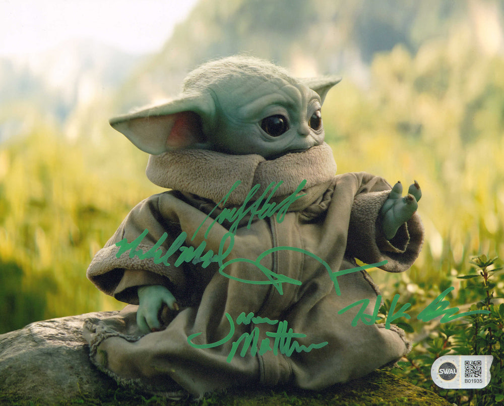 Star Wars: The Mandalorian Baby Yoda Grogu (SWAU) 8x10 Photo Signed by Visual Effects Artists: Hiroshi (Kan) Kieuchi, John Rosengrant, Trevor Hensley, Mike Manzel, & Jason Matthews