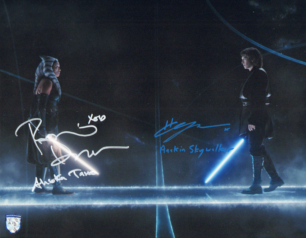 Hayden Christensen as Anakin Skywalker & Rosario Dawson as Ahsoka Tano in Star Wars: Ahsoka Signed 11x14 Photo with Character Names