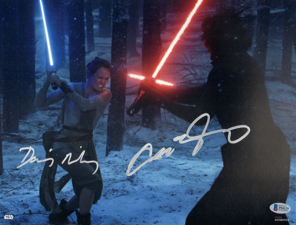 Daisy Ridley as Rey & Adam Driver as Kylo Ren in Star Wars: The Last Jedi (Beckett Witnessed) Signed 11x14 Photo