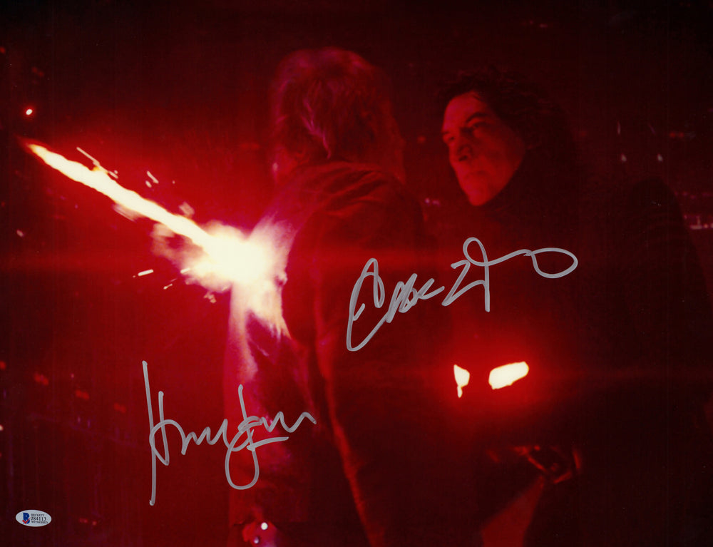Harrison Ford as Han Solo & Adam Driver as Kylo Ren in Star Wars: The Force Awakens (Beckett Witnessed) Signed 16x20 Photo