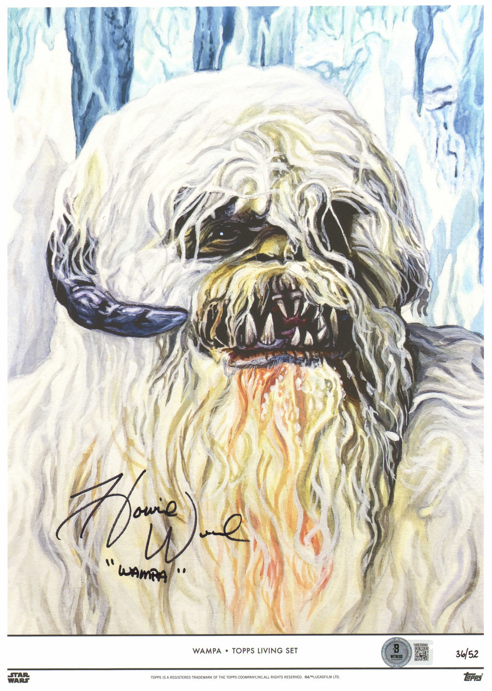 Harold Weed as Wampa in Star Wars: The Empire Strikes Back (Beckett) Signed 10x14 Topps Living Set Art Print #36/52 with Character Name