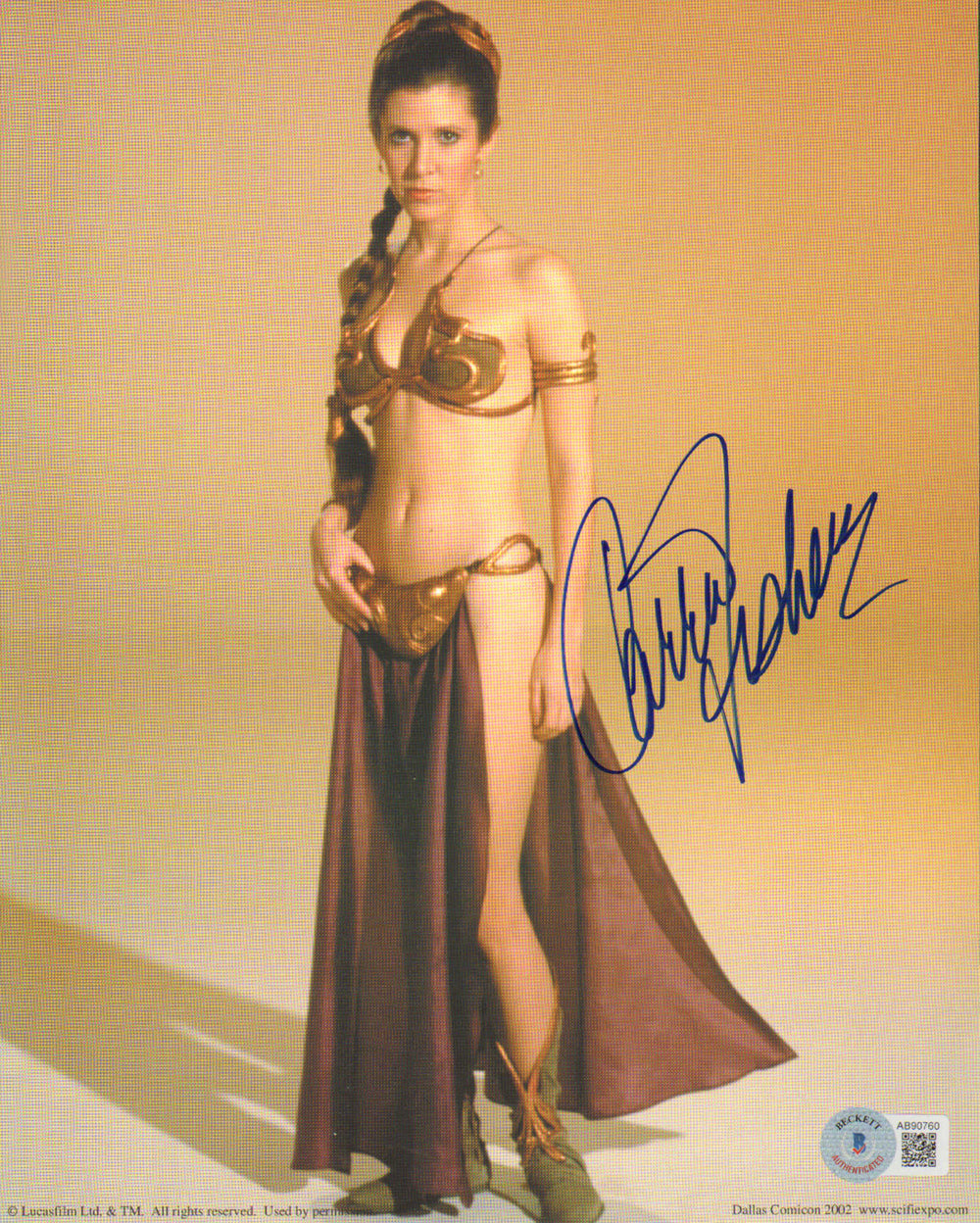 Carrie Fisher as Slave Princess Leia in Star Wars: Return of the Jedi (Beckett) Signed 8x10 Photo