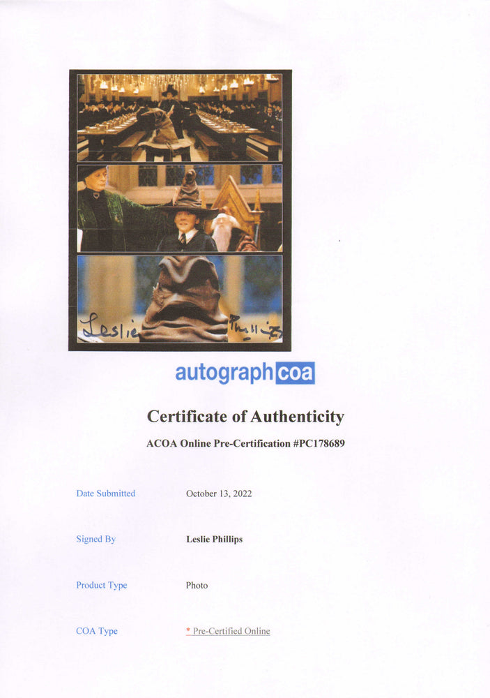 
                  
                    Leslie Phillips as Sorting Hat in Harry Potter & the Sorcerer Stone Signed 8x10 Photo
                  
                