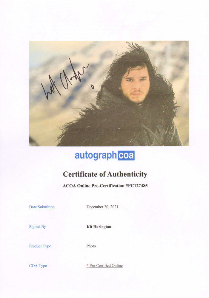 
                  
                    Kit Harington as Jon Snow in Game of Thrones Signed 8x12 Photo
                  
                