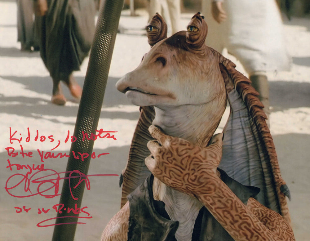 Ahmed Best as Jar Jar Binks in Star Wars Episode I: The Phantom Menace Signed 11x14 Photo with Character Name & Quote