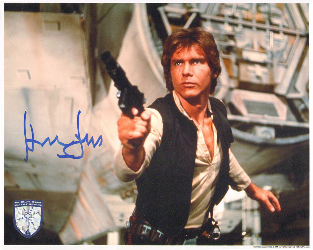 Harrison Ford as Han Solo in Star Wars: A New Hope (Offical Pix Lightsaber Shield) Signed 8x10 Photo