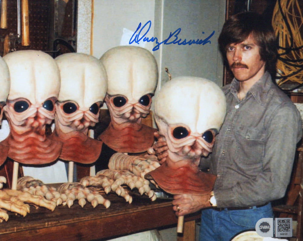 Doug Beswick ILM Visual Effects Artist with Alien Masks Behind the Scenes of Star Wars: A New Hope (SWAU) Signed 8x10 Photo